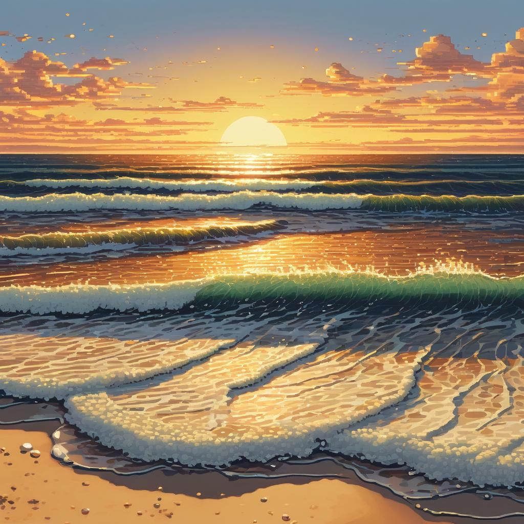 Pixel Art Sunset Ocean Landscape