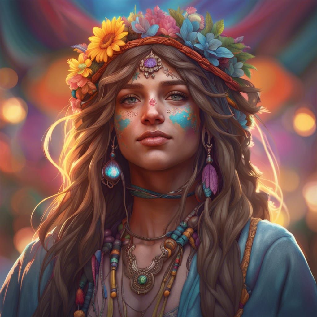 Detailed Portrait of a Festival Hippy in Unreal Engine