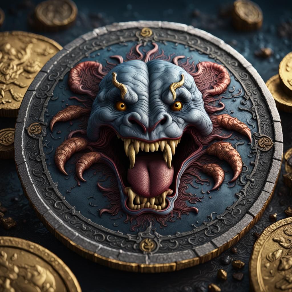 Bitten Coin in Detailed Matte Painting Style