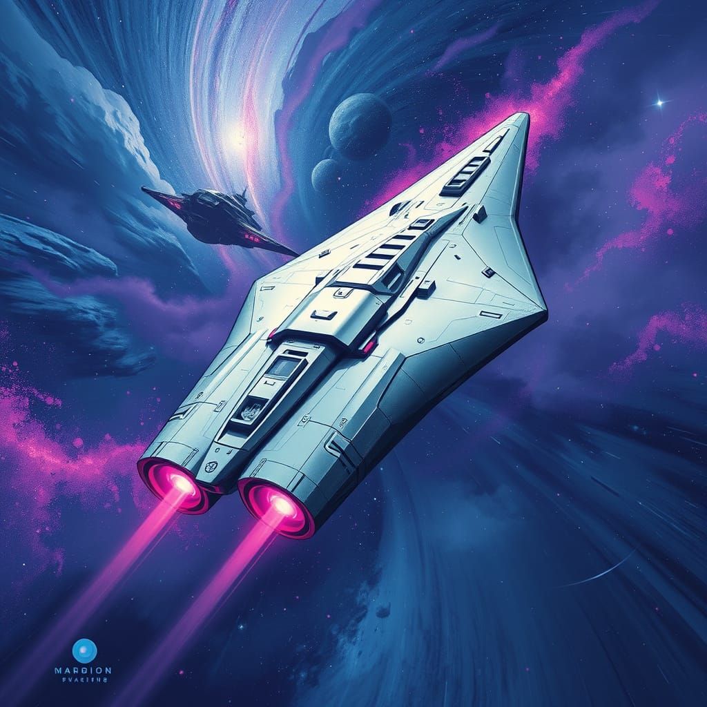 Sleek Starship Soars Through Space