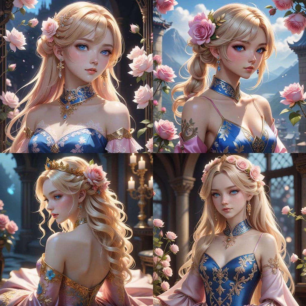 Vibrant Princess in Anime Style with Rose Tattoo