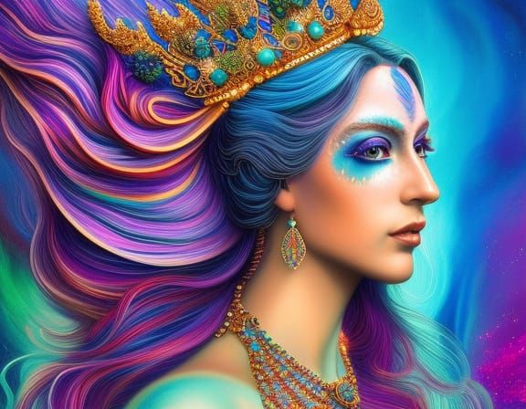 Oceanpunk Mermaid Goddess with Rainbow Scales