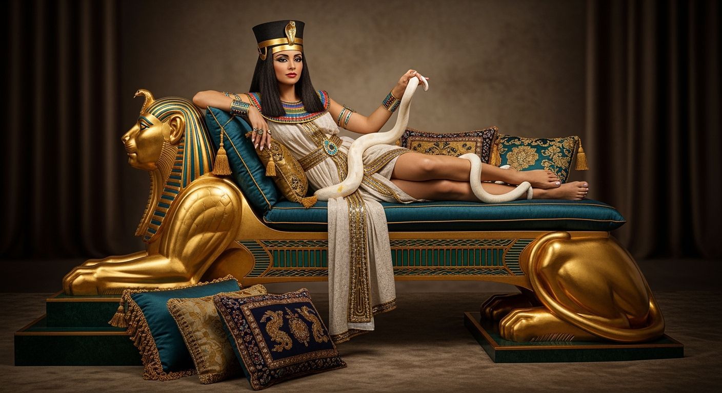 Egyptian Queen Lounging with Snake, Photorealistic Style