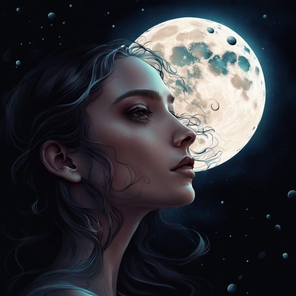 Surreal Woman's Face Painted on the Moon