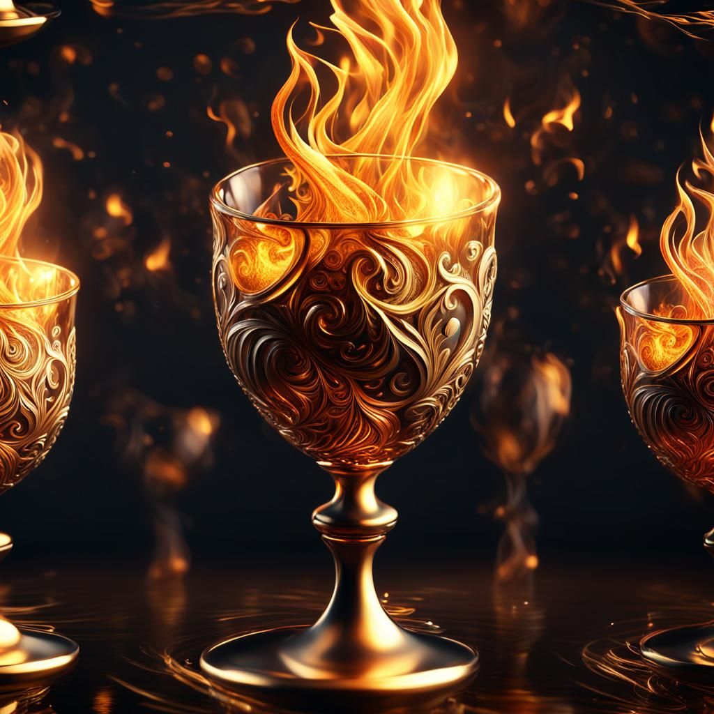 Fiery Goblet in Hyper-Realistic Digital Art