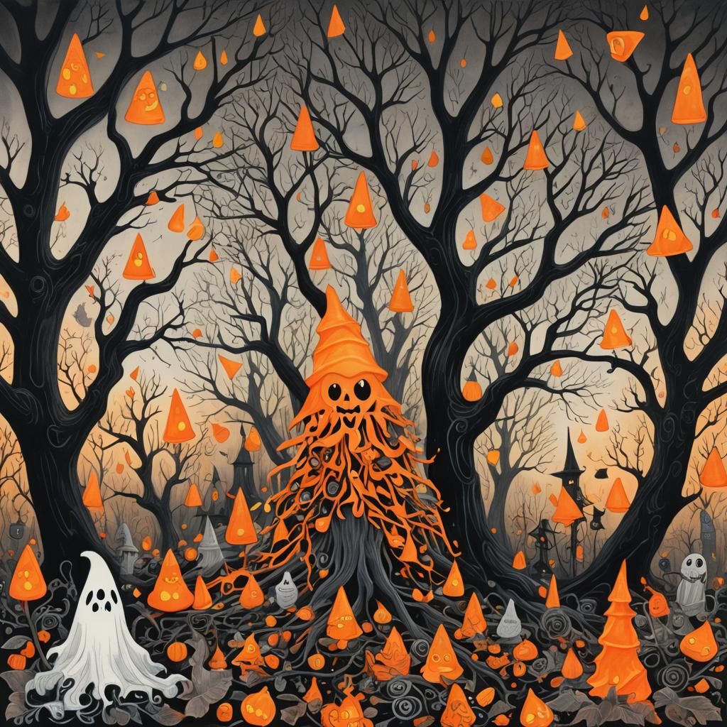 Candy Corn Ghost in Surreal Rayograph Illustration