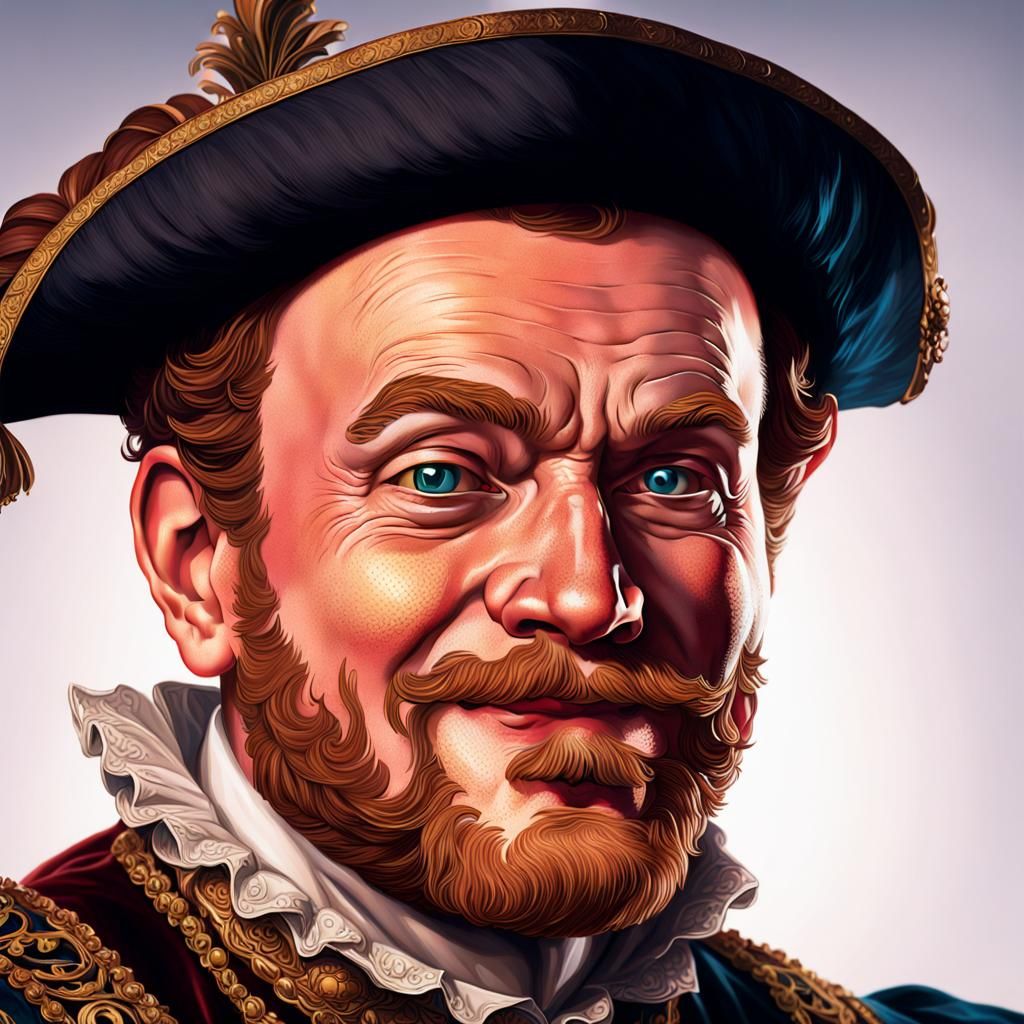 Hyperrealistic Elizabethan Nobleman Portrait with Wink