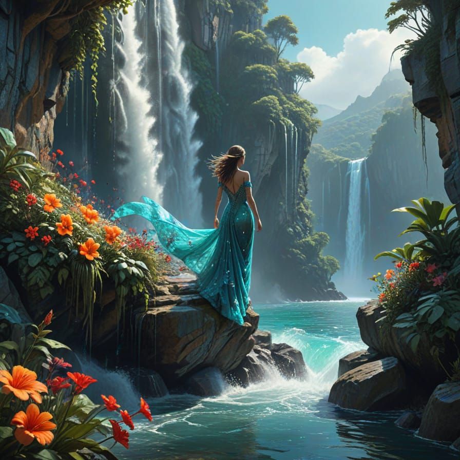 Dreamlike Goddess Falls into Enchanted Lush Paradise