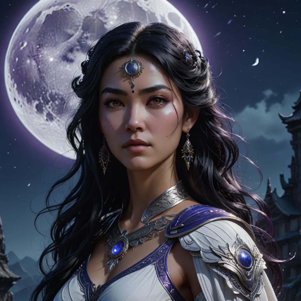 Lunar Goddess in Detailed Matte Painting Style