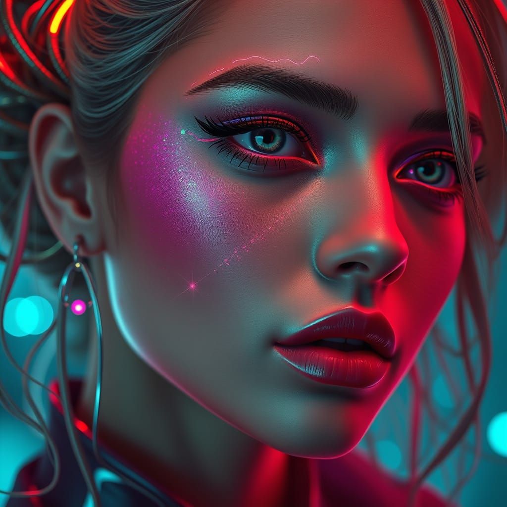 Cyberpunk Goddess in Neon Hues