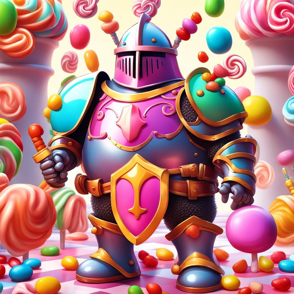 Humorous Candy Knight in Candyland Art Style
