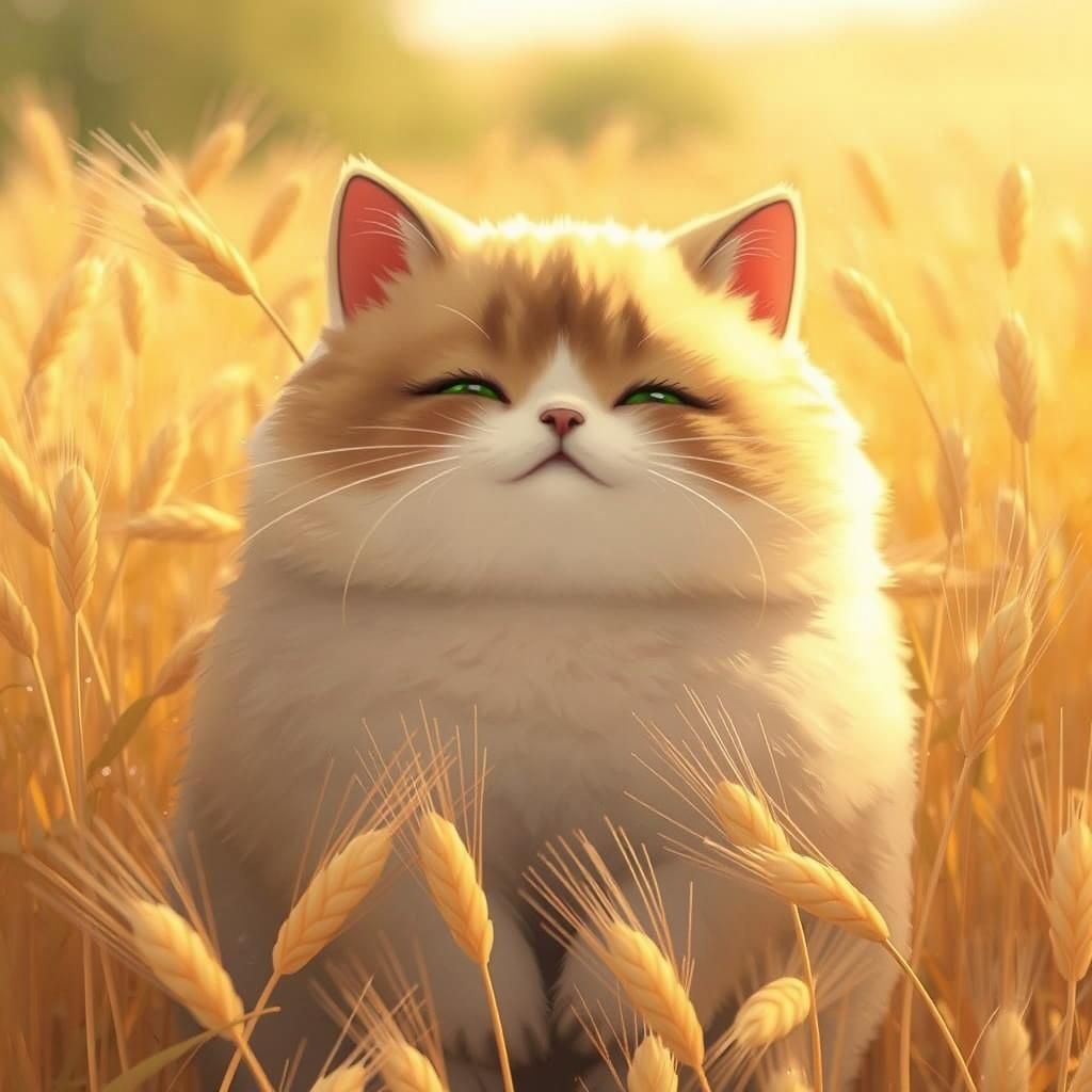 Cute Cat Lounging in Golden Wheat Field