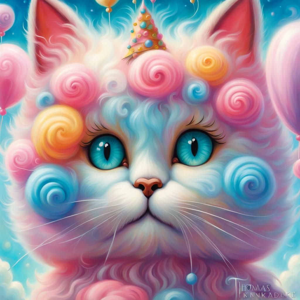 Cotton Candy Cat in Fantastical Carnival: Hyperdetailed Fant...