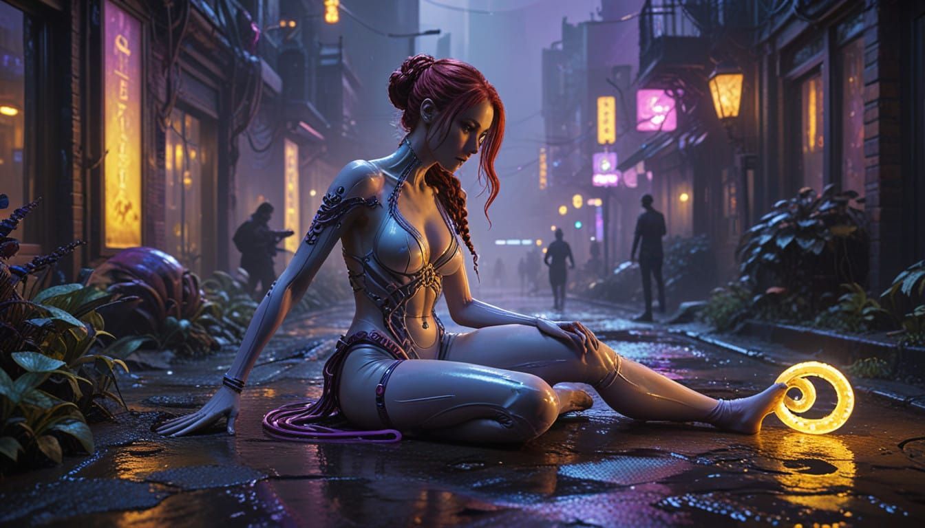 Elegant Alien Goddess in PVC Bodysuit with Octopus Tentacles