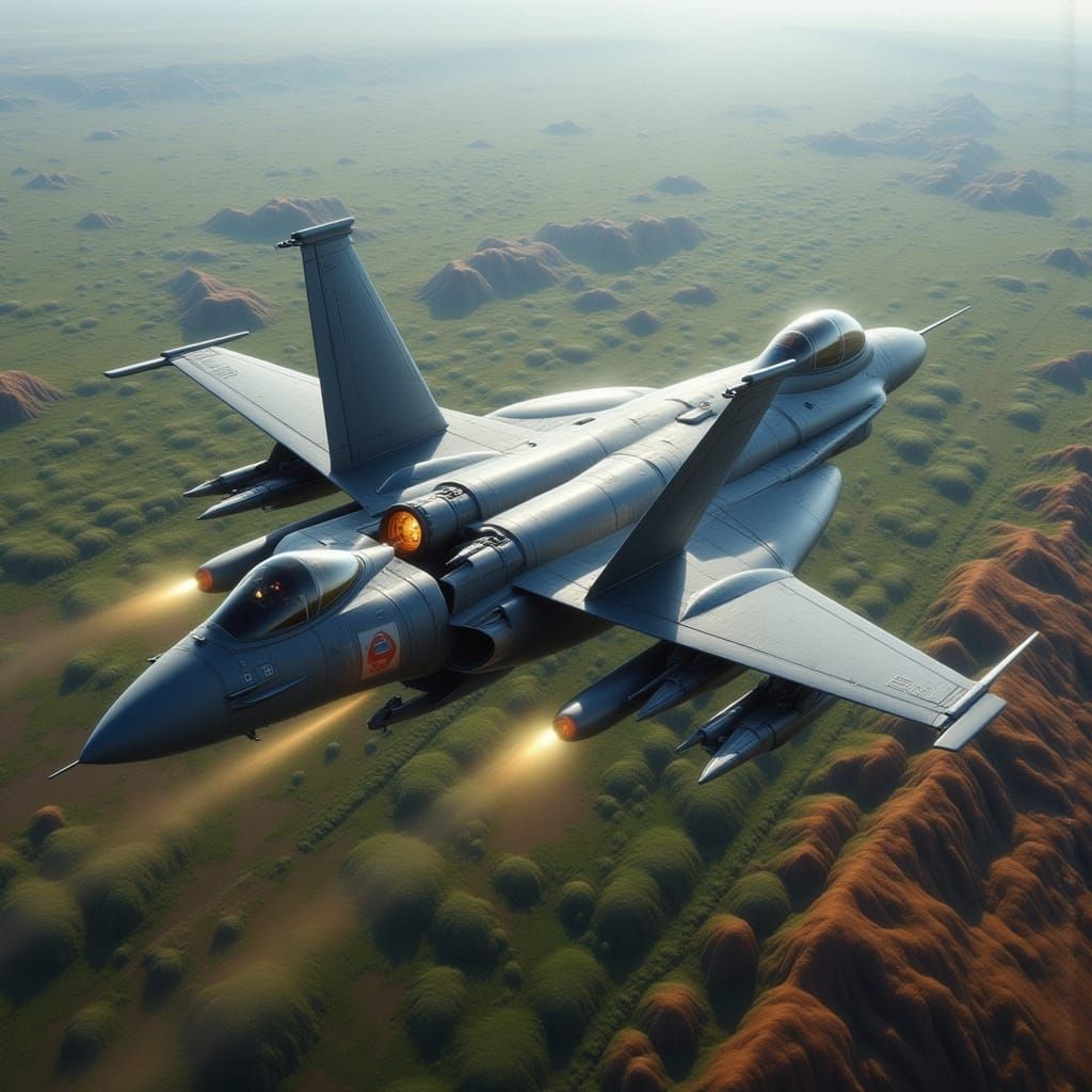 F-15 Eagle Jet Soars Over Rugged Terrain in Photorealistic S...