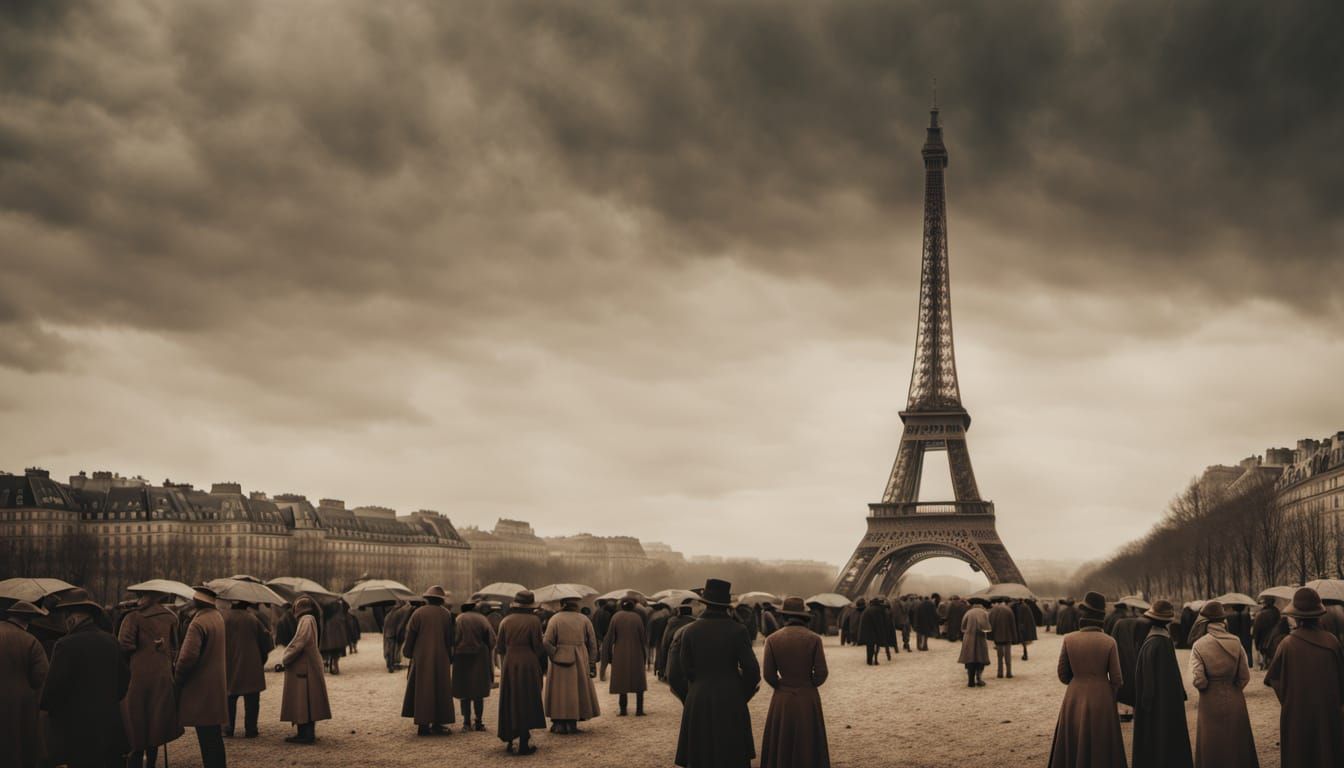 Elegant Crowd Surrounds the Eiffel Tower in Paris