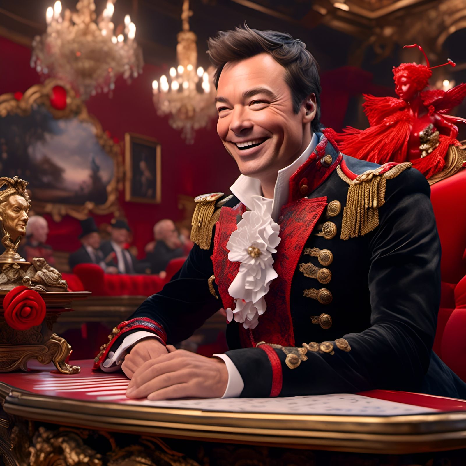 Hyperrealistic Jimmy Fallon on Talk Show Set