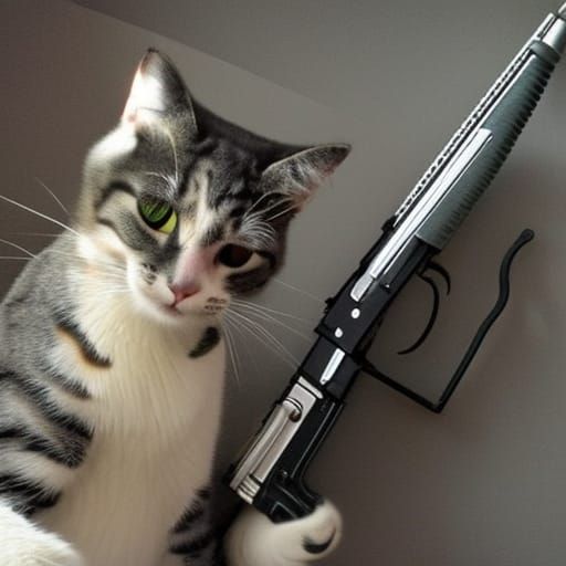 Cat with AK-47: Surreal Digital Art