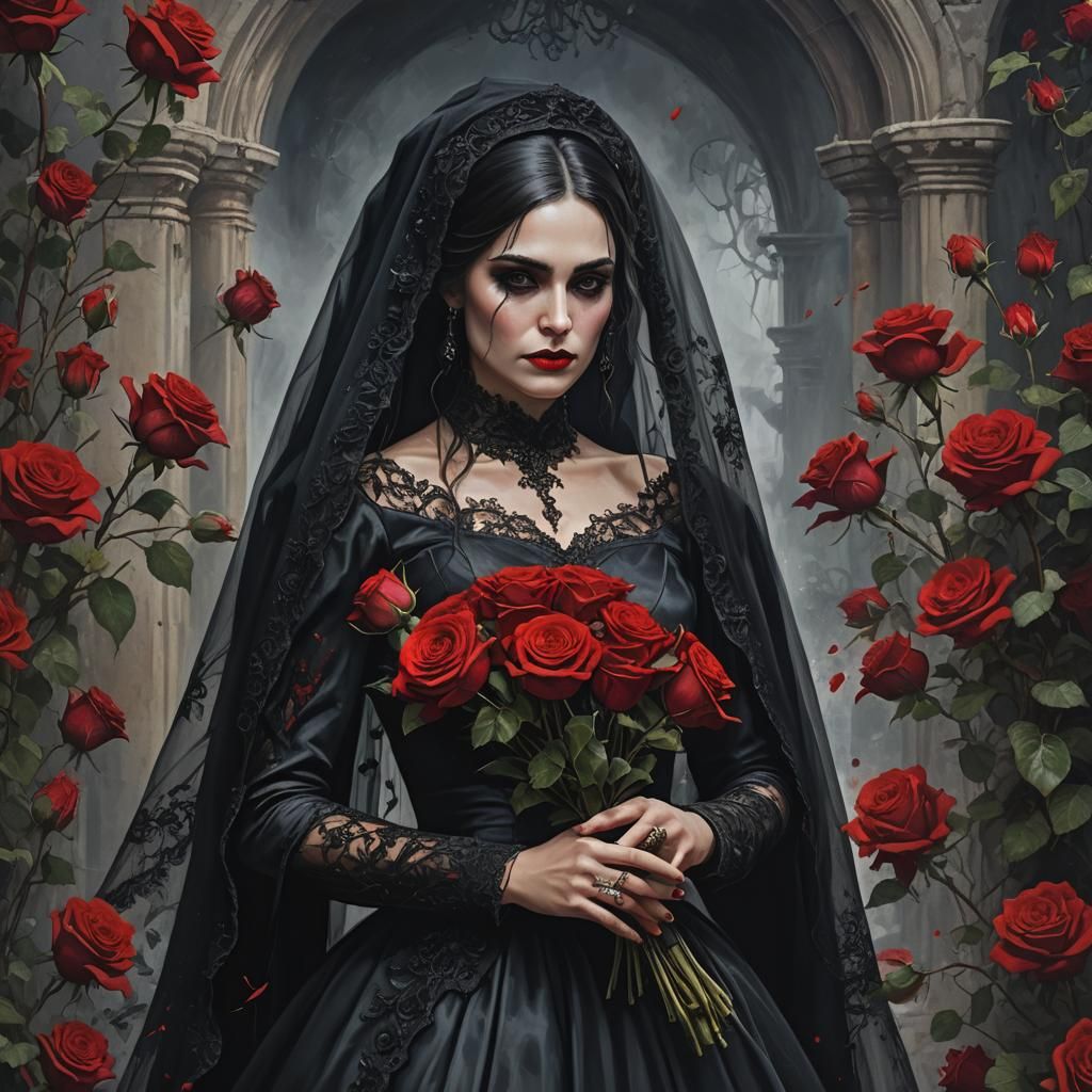 woman wearing a black wedding dress