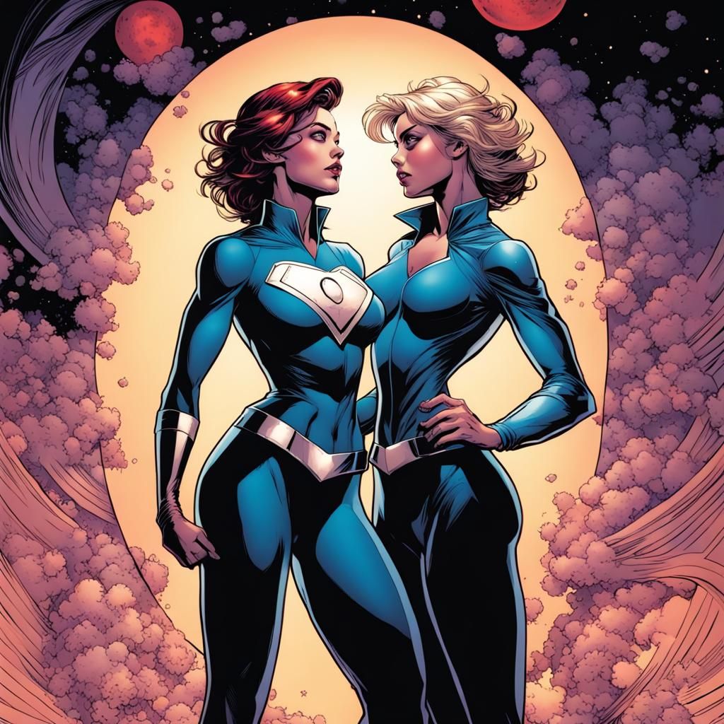 Lesbian Superheroines in Comic Book Art Style