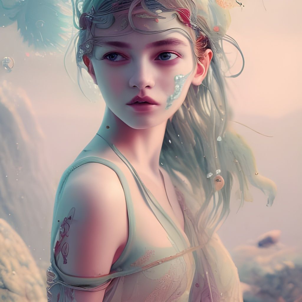 Martian Shoreline with Alien Life, Oil Painting Style