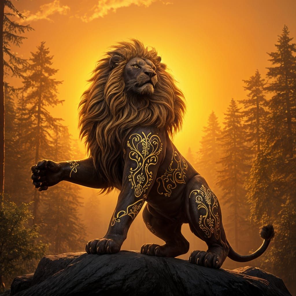 Majestic Black Lion with Golden Mane in Fantasy World