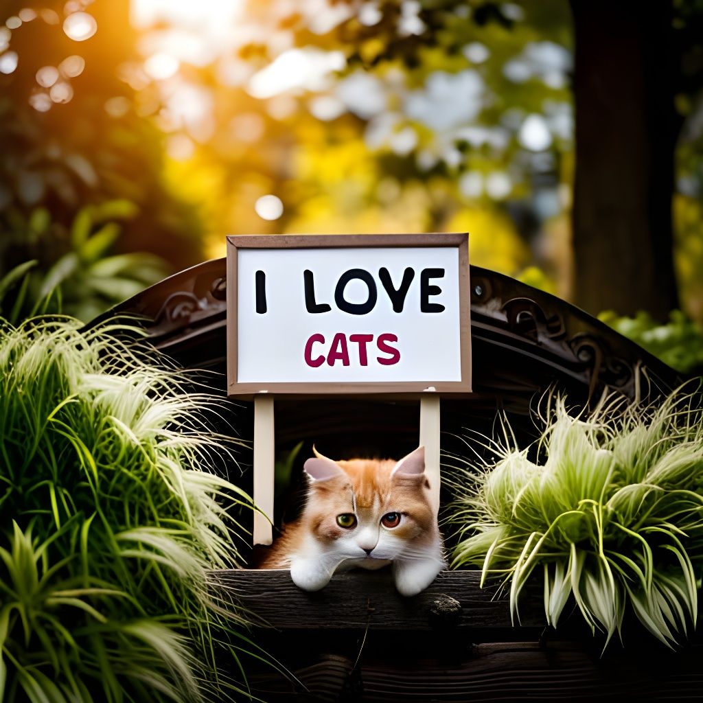 I Love Cats Sign with Fluffy Cat