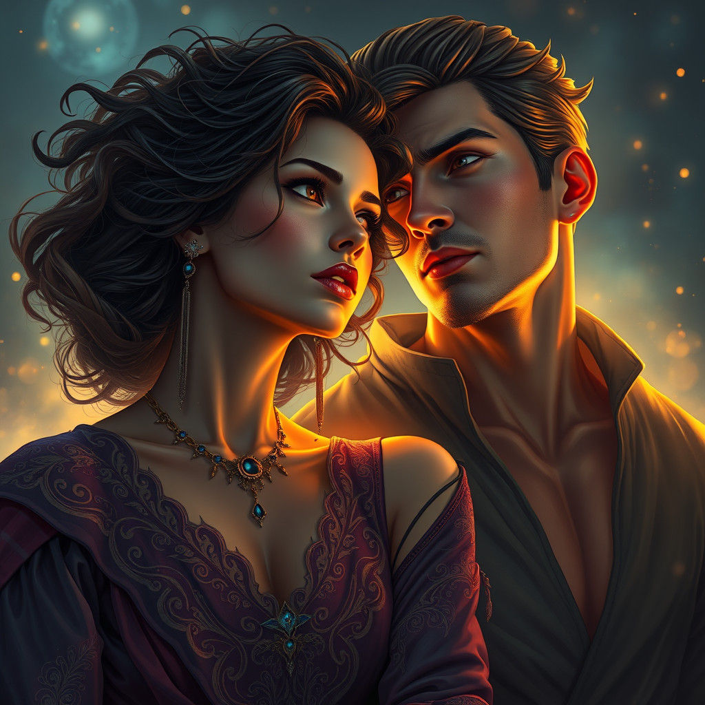 Mystical Night Portrait in Art Nouveau Style