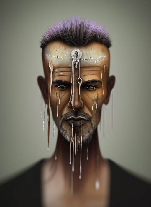 Distressed Man in Washy Watercolor Painting