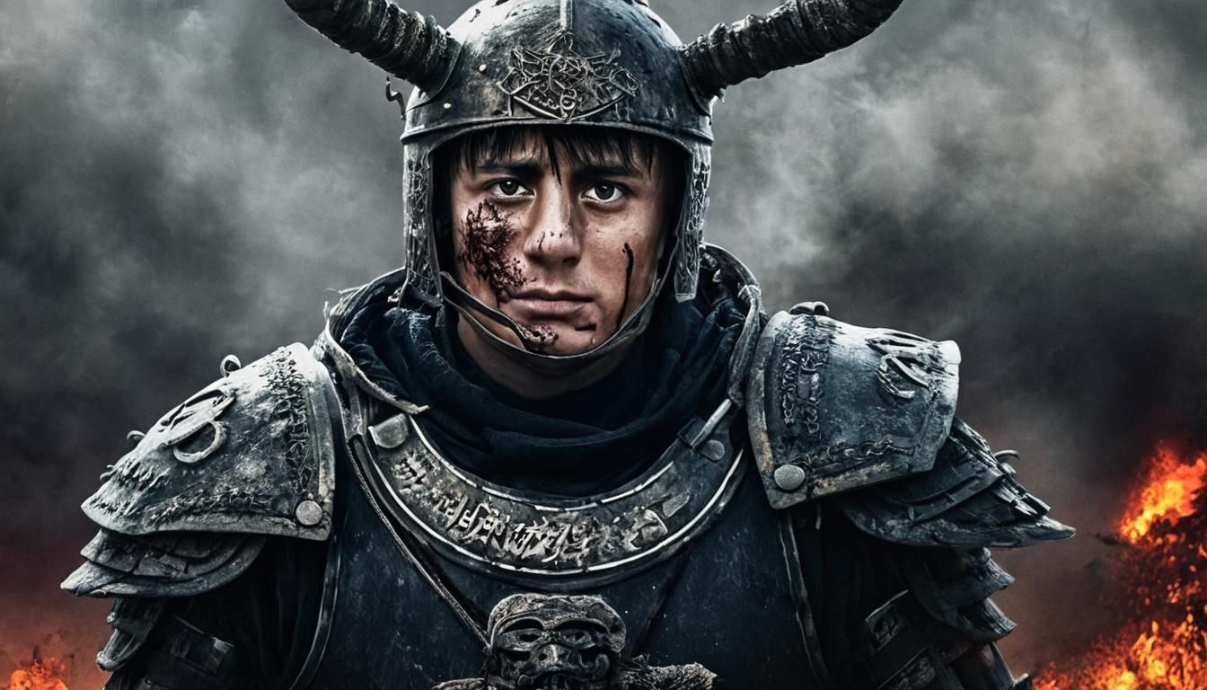 Mongol Warrior in Smoky Battlefield: Dark Fantasy Art