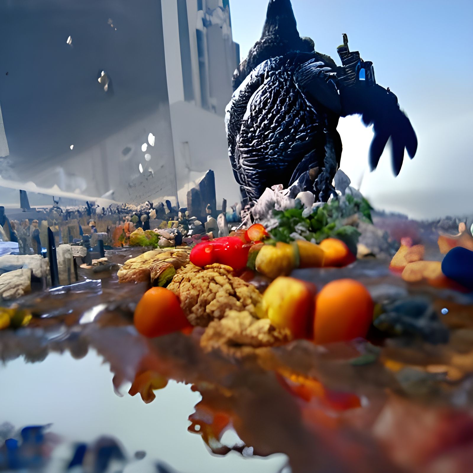 Godzilla Thanksgiving Turkey: Detailed Matte Painting