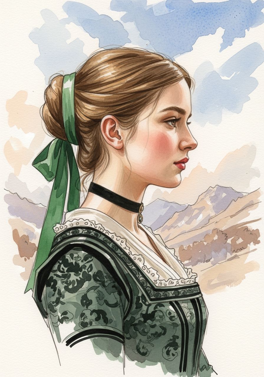 Impressionist Watercolor Portrait with Green Ribbon