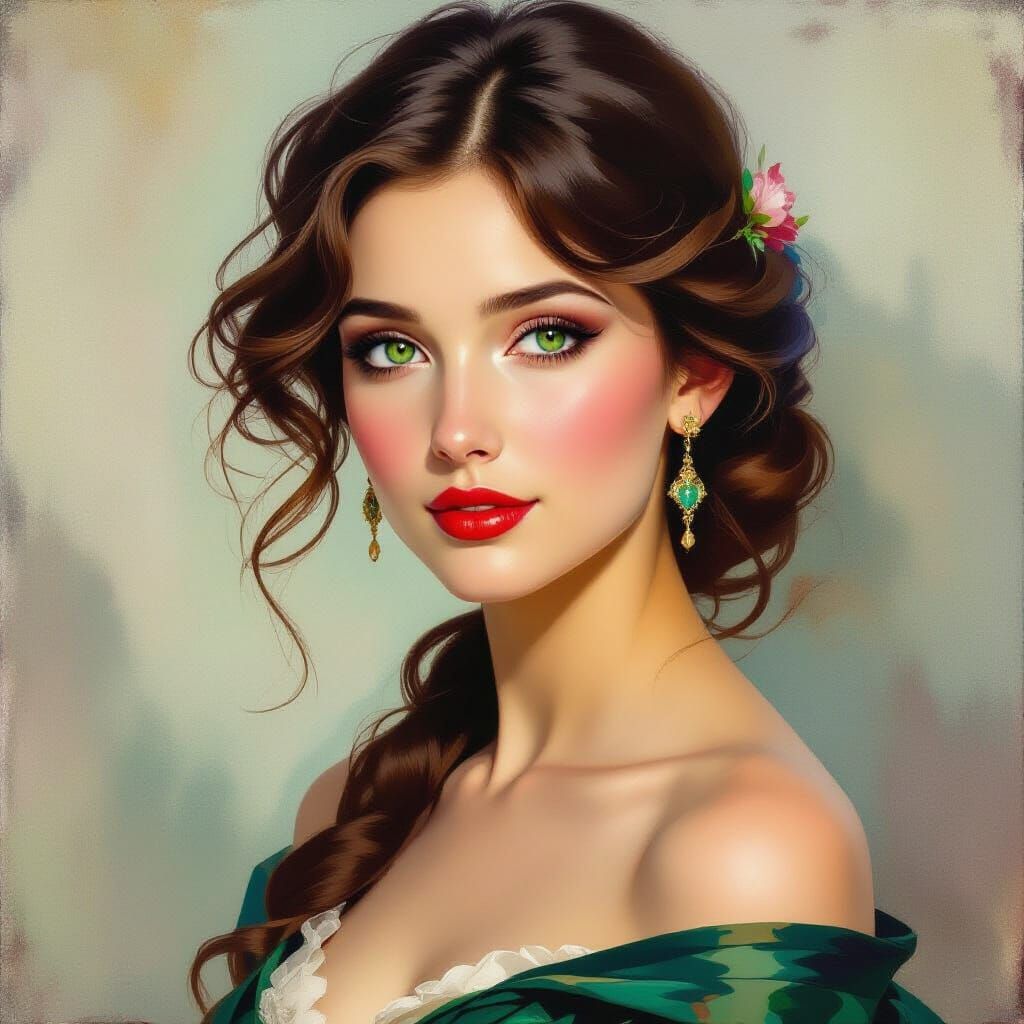 Dreamy Woman Portrait in Oil Painting Style