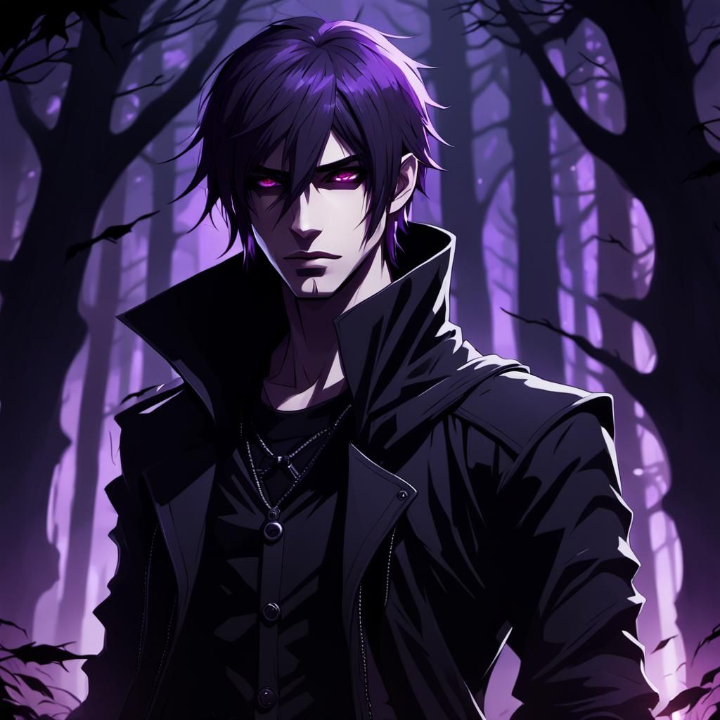 Emo Man in Dark Forest, Dark Fantasy Anime Art