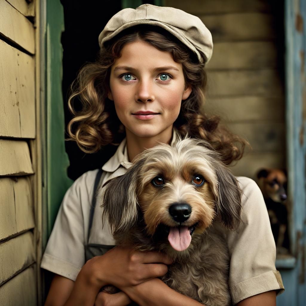 Winsome Delivery Girl Portrait in Depression-Era Town