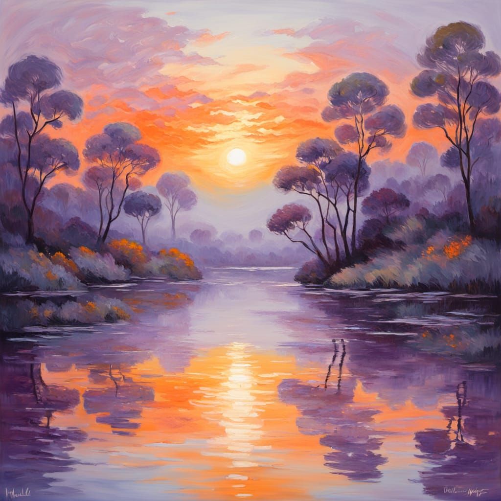 Impressionistic Landscape of Oranges and Purples