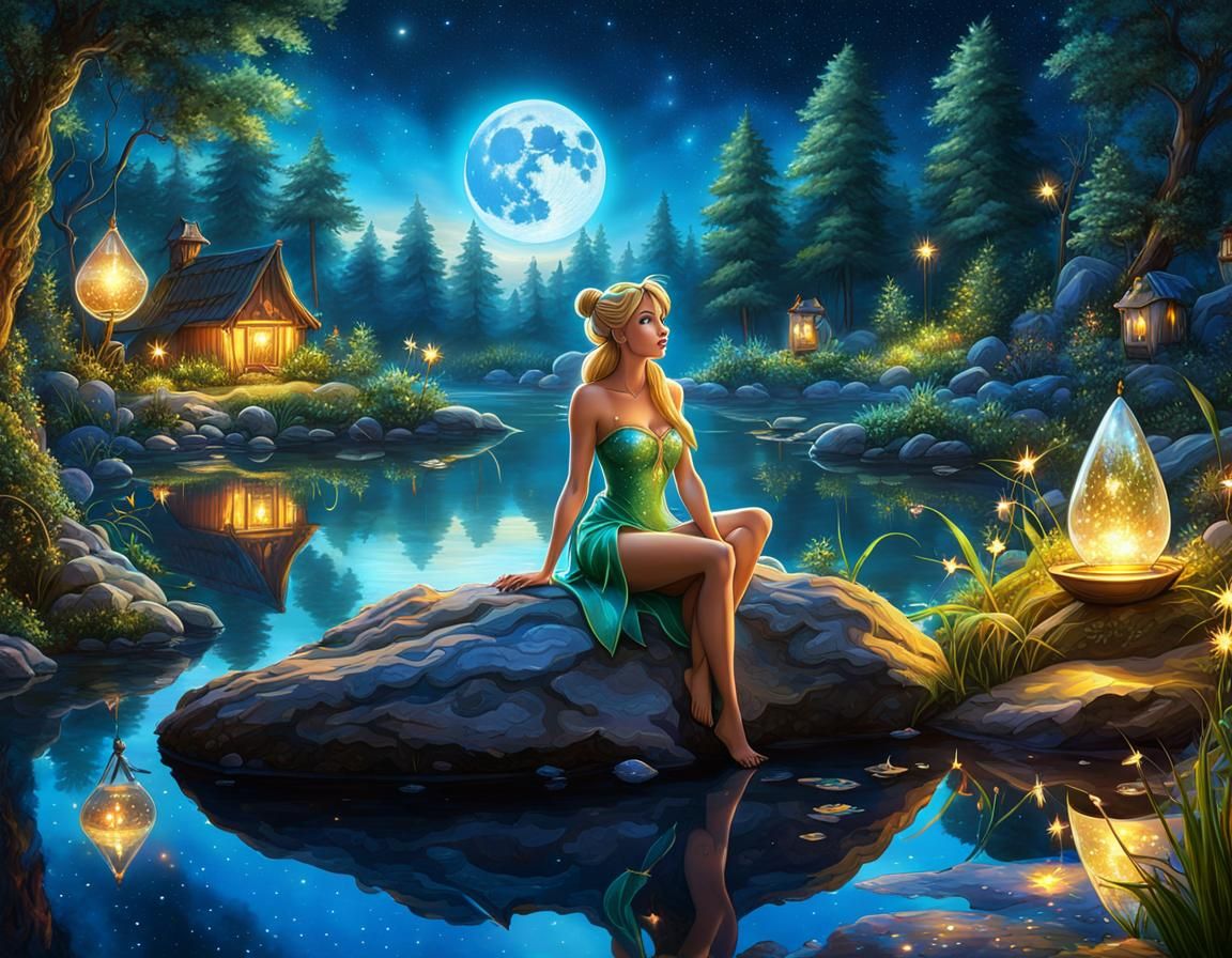 Enchanted Fairy Forest with Tinkerbell at Night