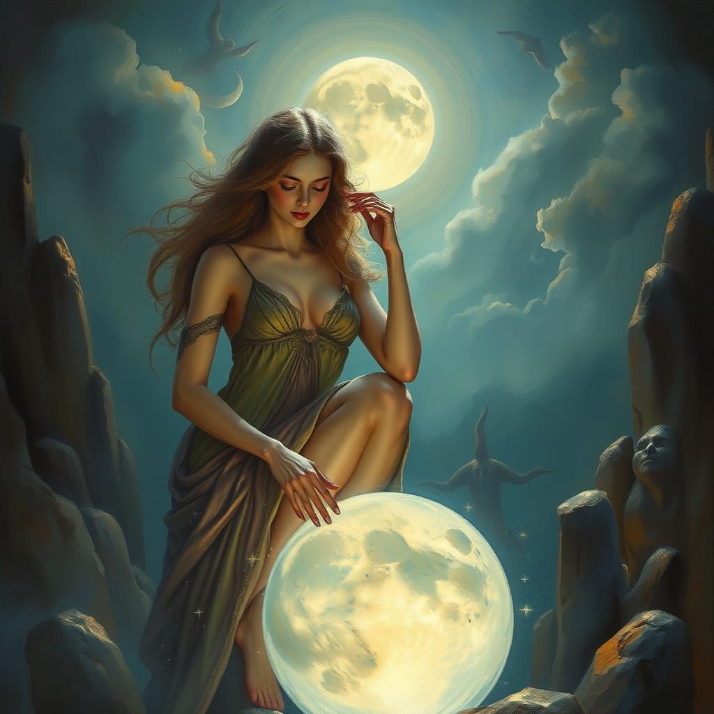 Mysterious Woman with Crystal Ball, Impasto Style