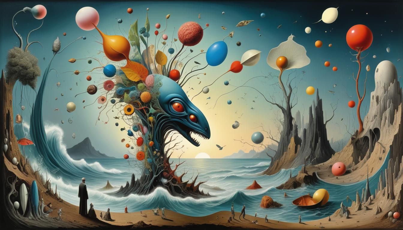 Surreal Alien World with Vibrant Flora and Fauna