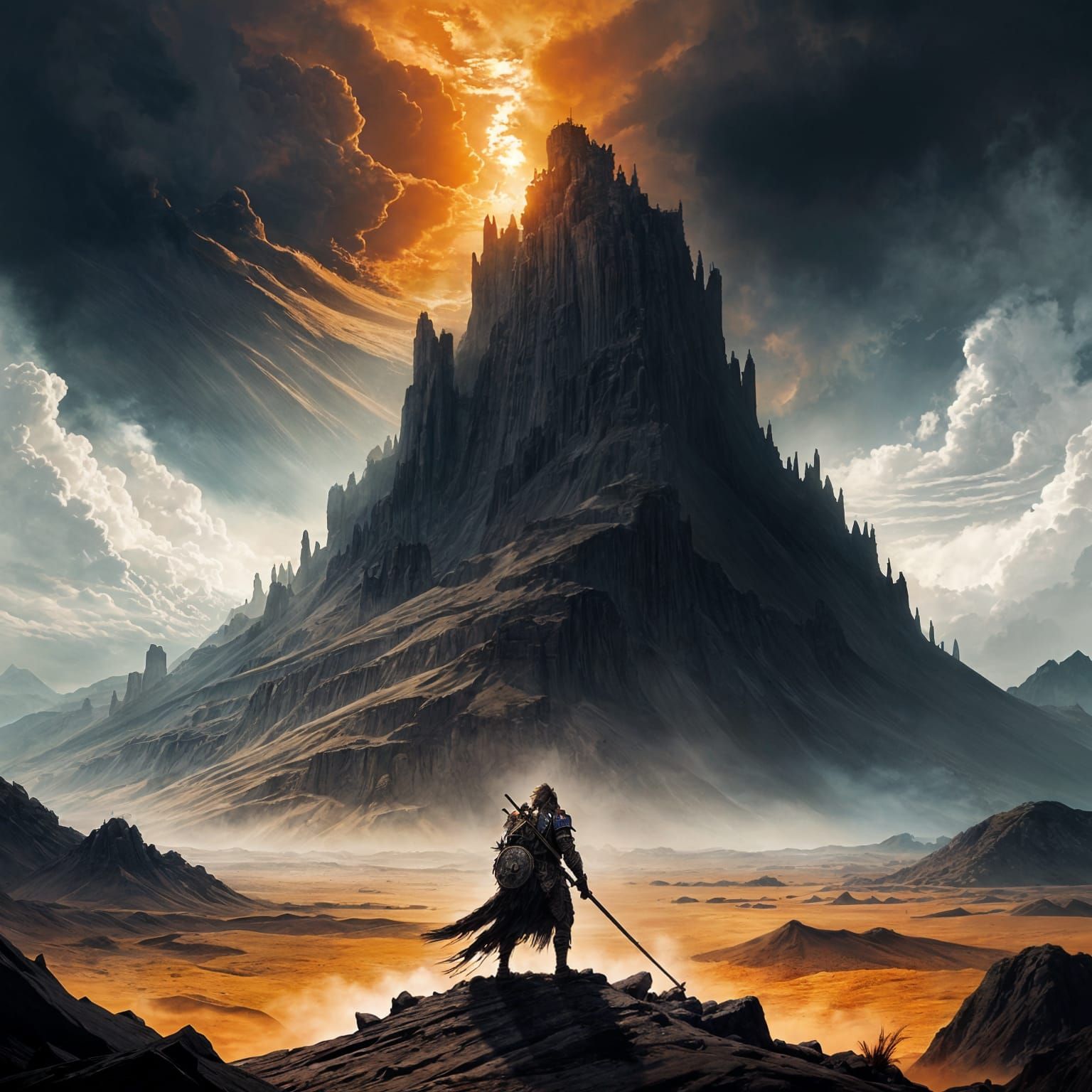 Warrior Rides Griffin Across Sun-Bleached Desert