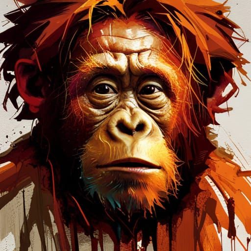 Adorable Orangutan Portrait in Fine Art Style