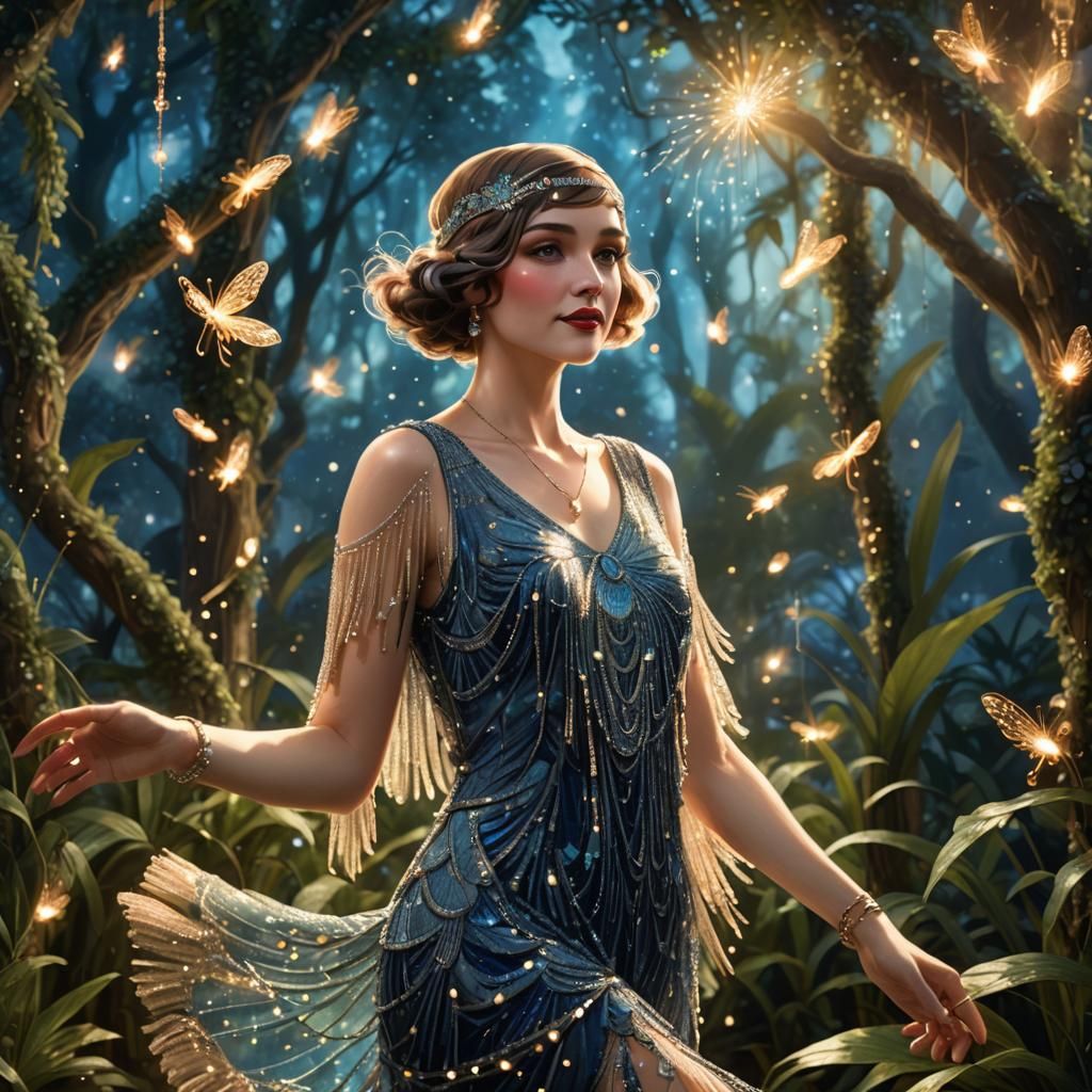 Roaring 20s Flapper in Mystical Garden