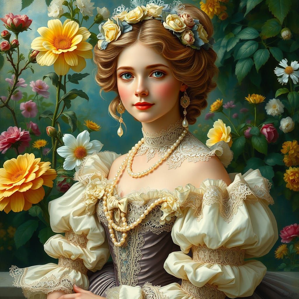 French Girl in 18th Century Attire, Rococo Portrait