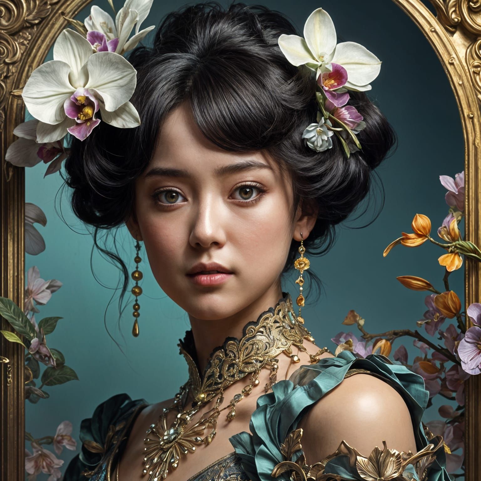 Nero Assoluto, woman's portrait inspired by: Orchid, Citruses, Vanilla, Ebony; stunning; Victorian Era; Neo Victorian