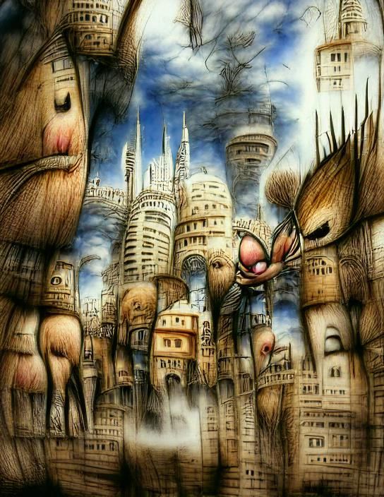 Surreal Cityscape in Fantasy Art Style