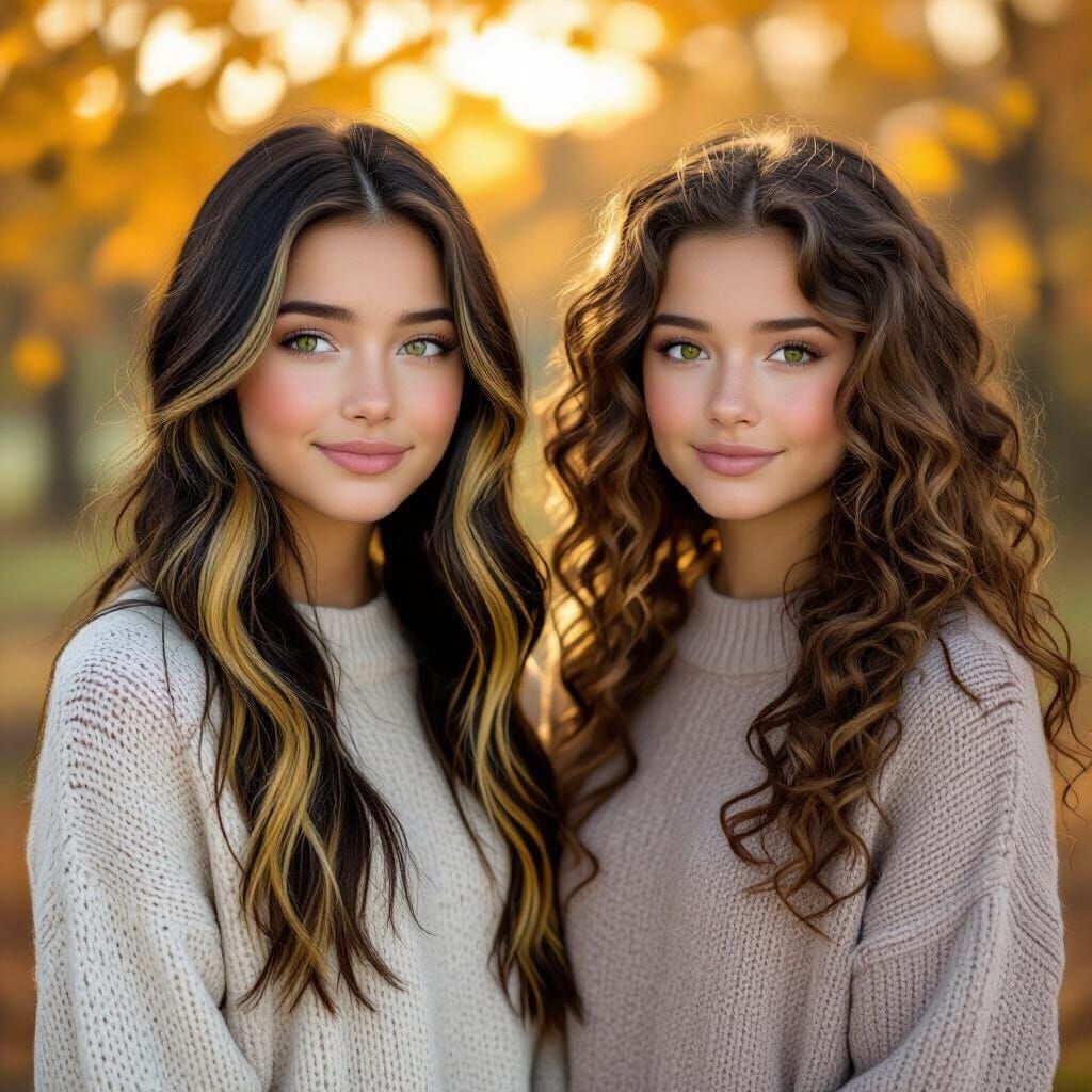 Two Teen Girls in Cozy Sweaters in Golden Hour Light
