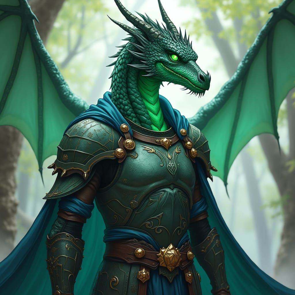 Majestic Dragon Man in Medieval Fantasy Armor