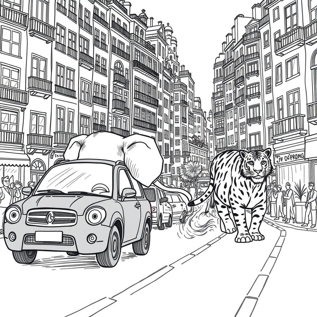 Lively City Scene in Doodle Style