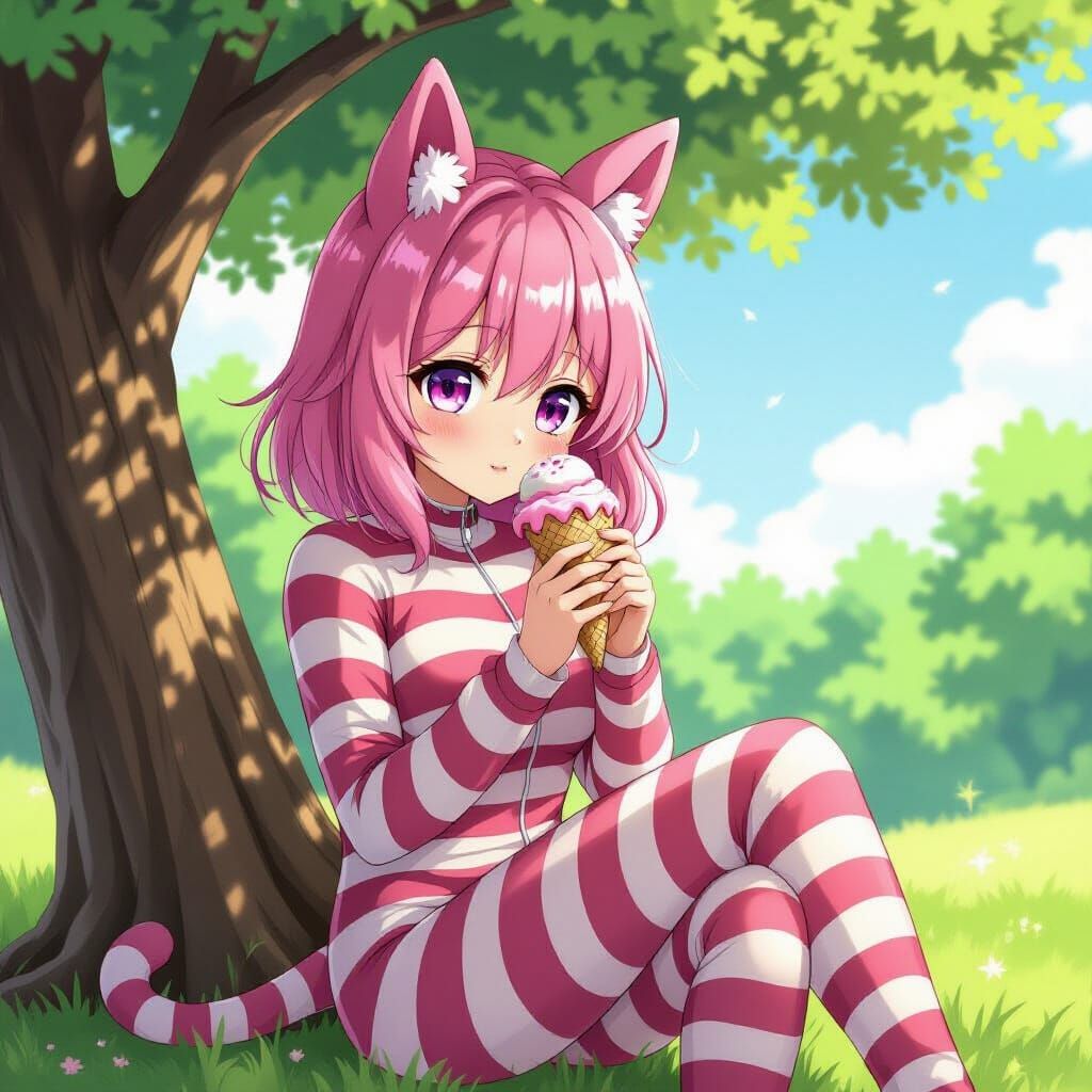 Anime Girl with Horse Ears Eating Ice Cream