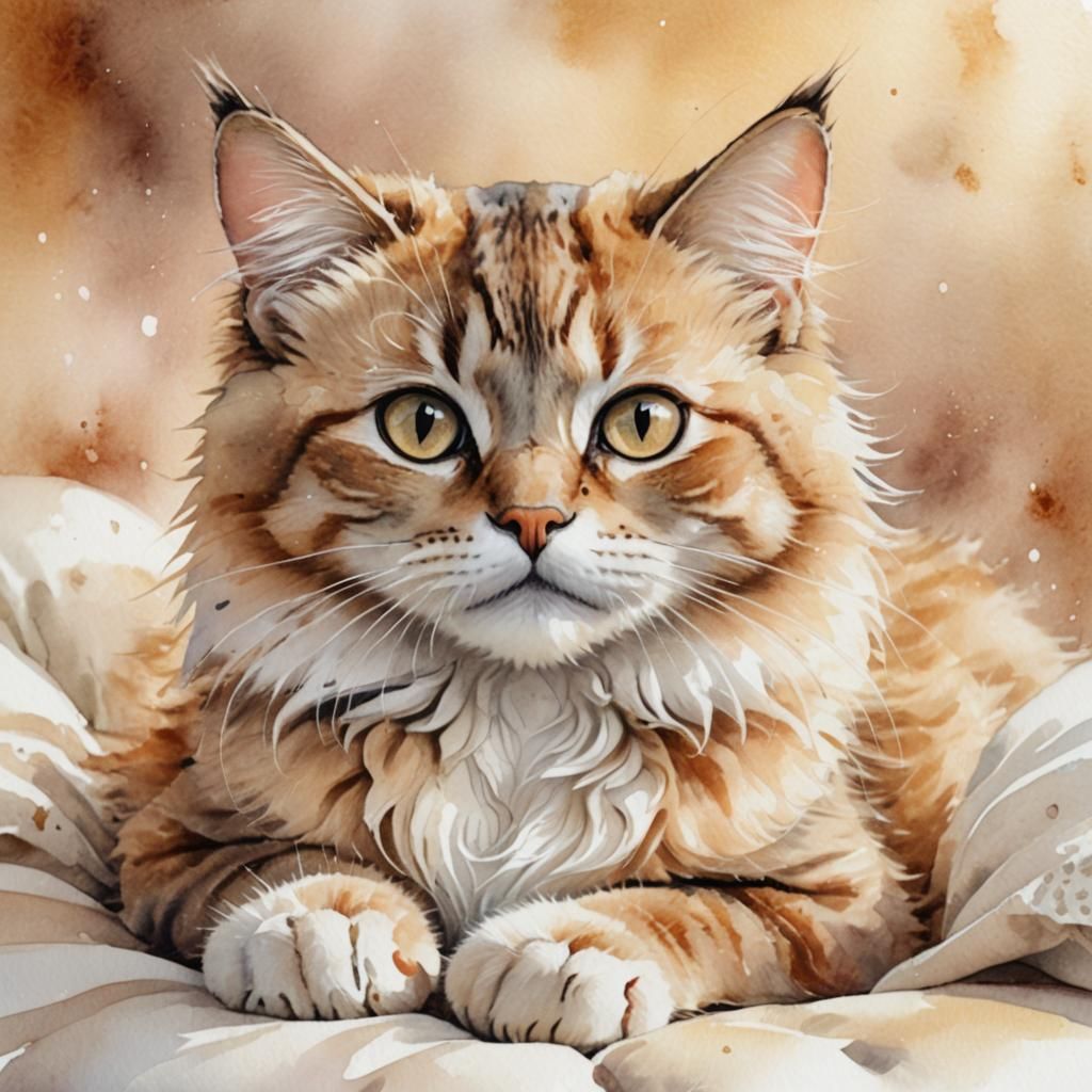 Sweet Cat Portrait in Watercolor Illustration